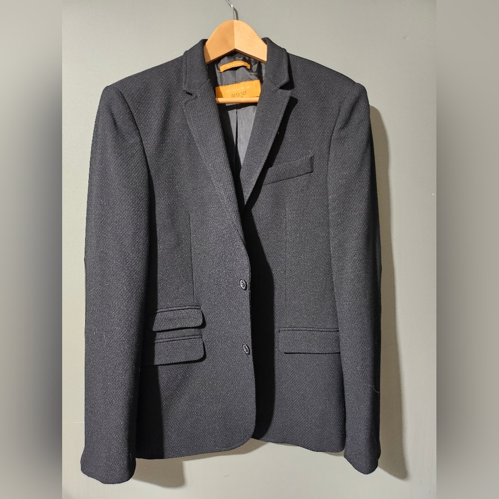 Zara Charcoal Textured Wool Blazer